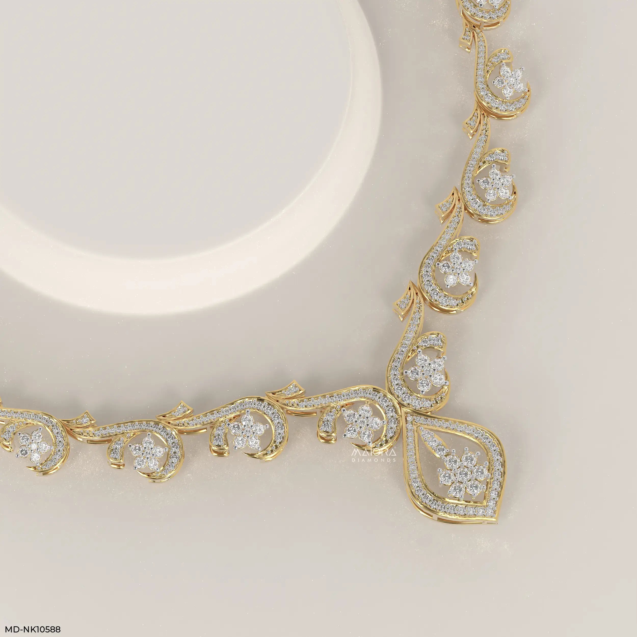 Floral Golden Swirl Diamond Necklace 9K Yellow Gold