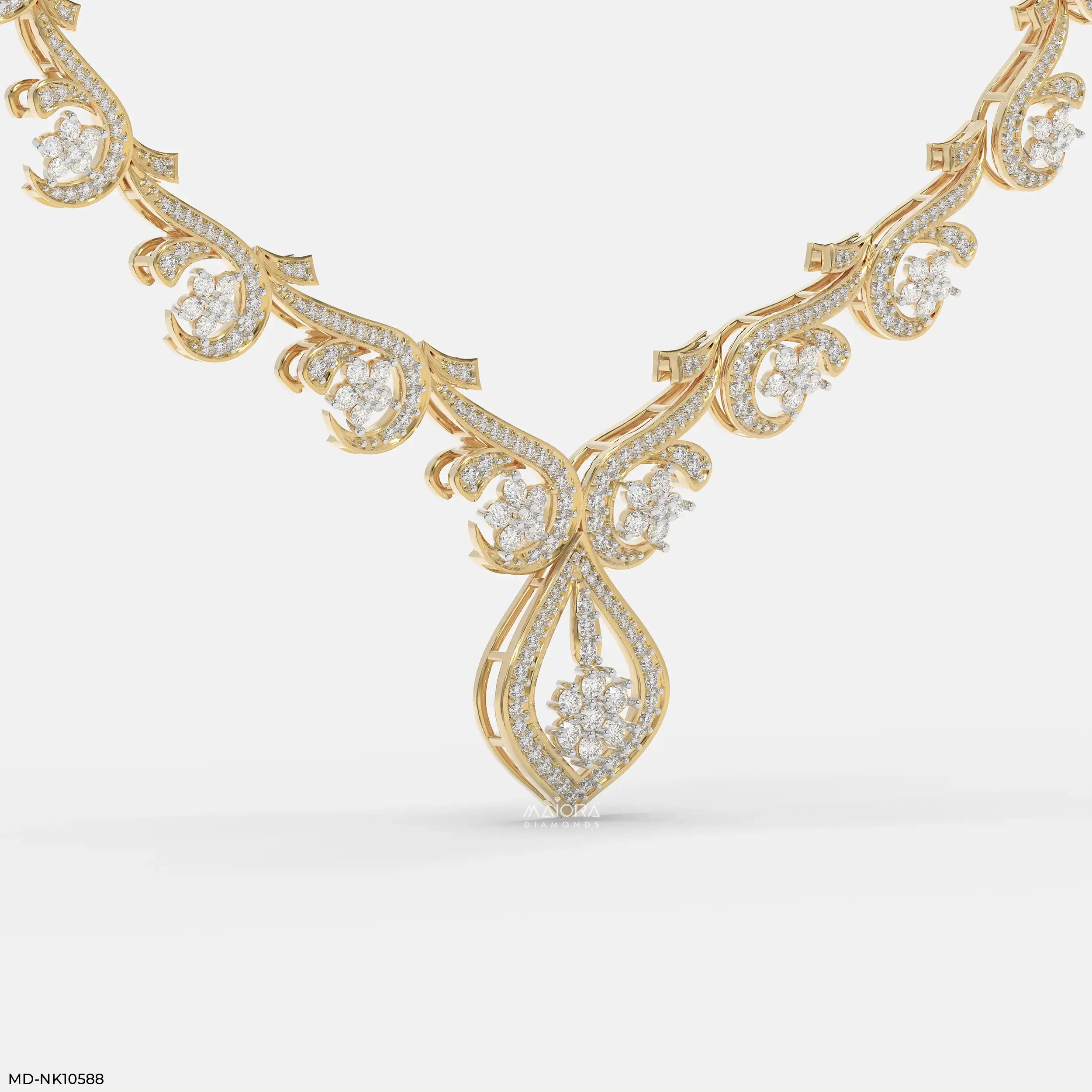 Floral Golden Swirl Diamond Necklace