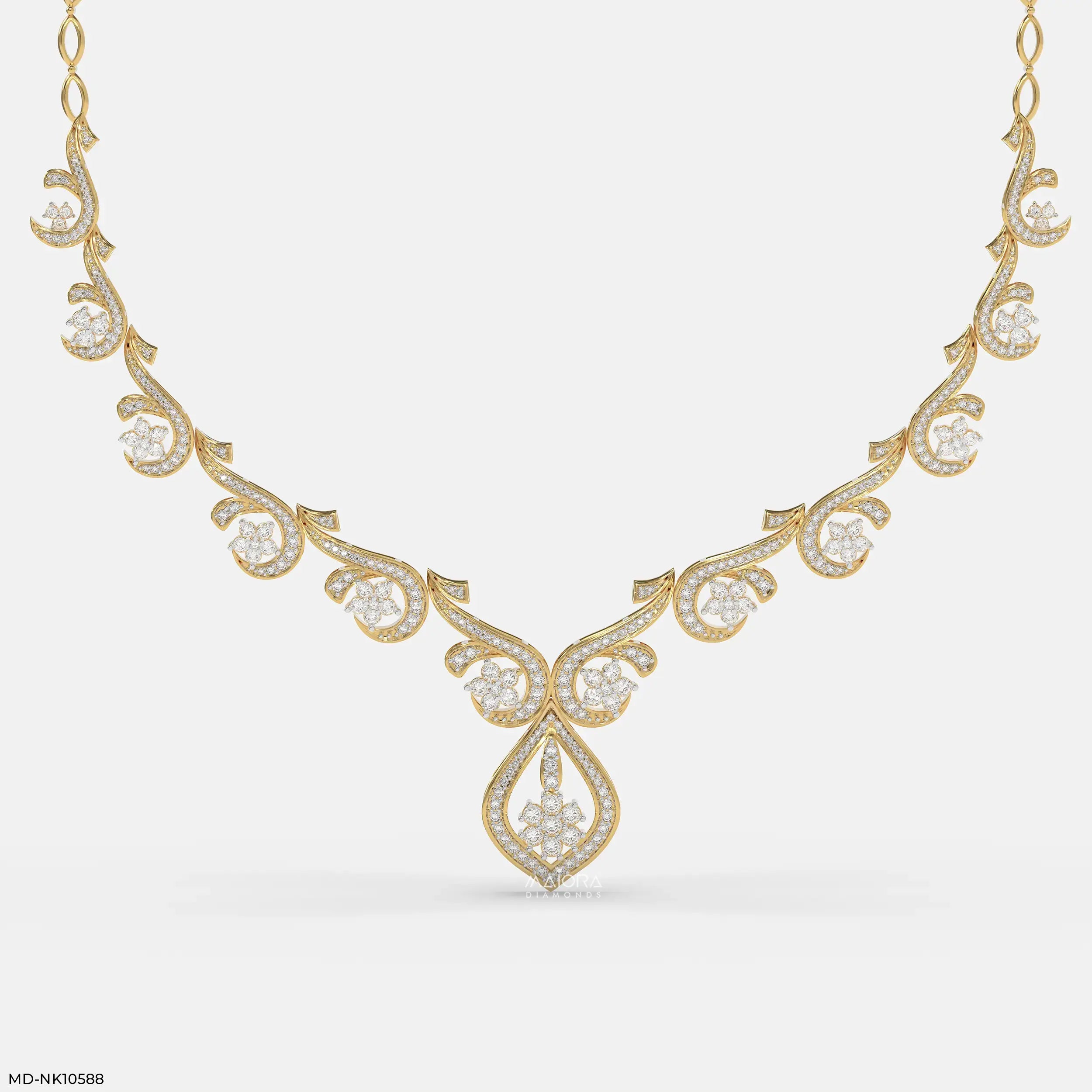 Floral Golden Swirl Diamond Necklace
