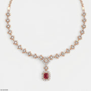 Rhombus Deco Ruby Link Diamond Necklace