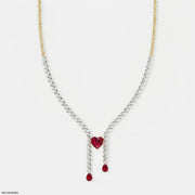 Lariat Heart Ruby Y Drop Diamond Necklace