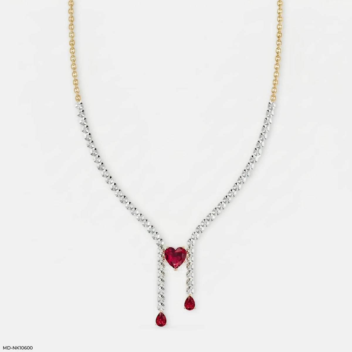 Lariat Heart Ruby Y Drop Diamond Necklace