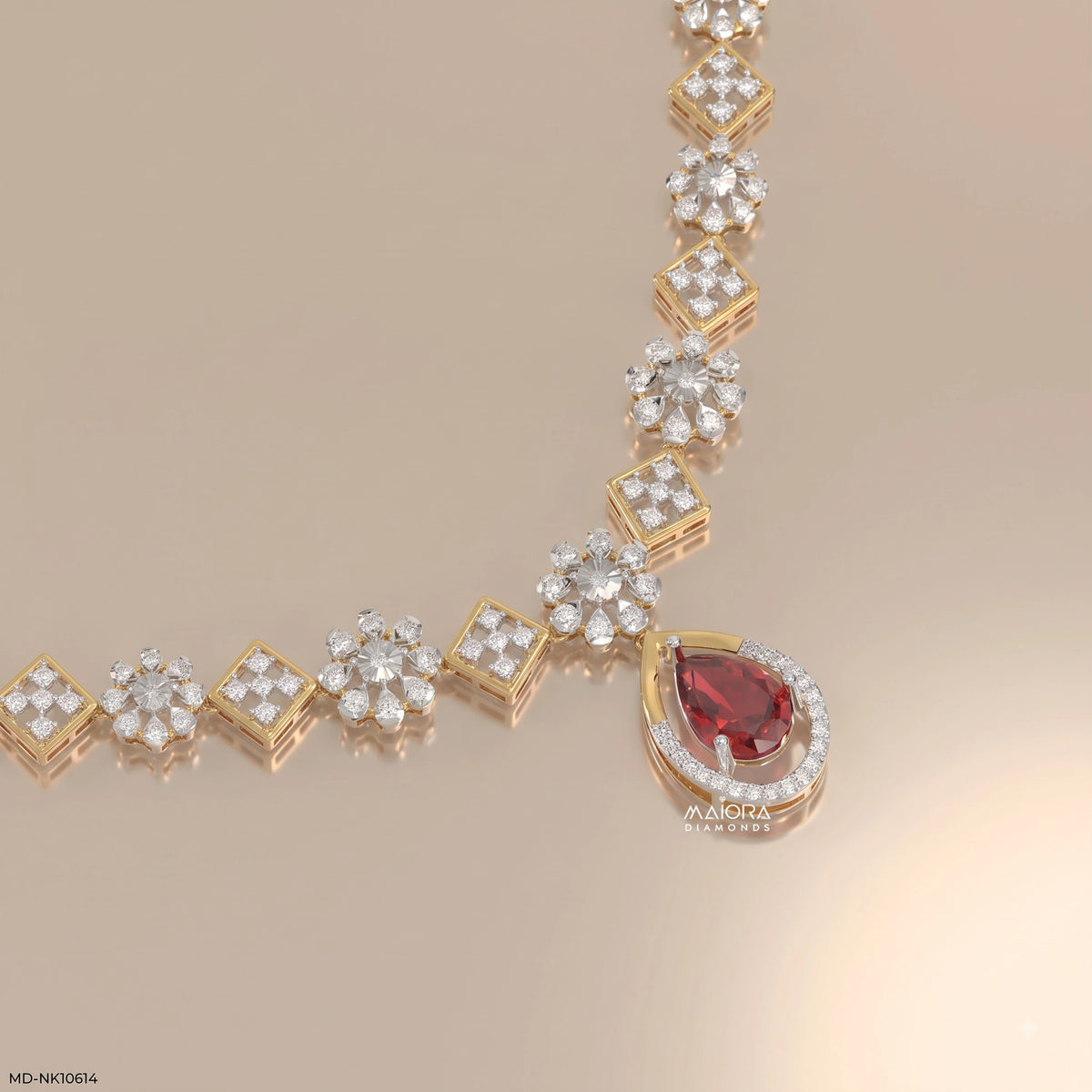 Red Regal Ruby Diamond Necklace