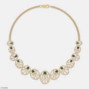 Modern Link Emerald Oval Diamond Necklace