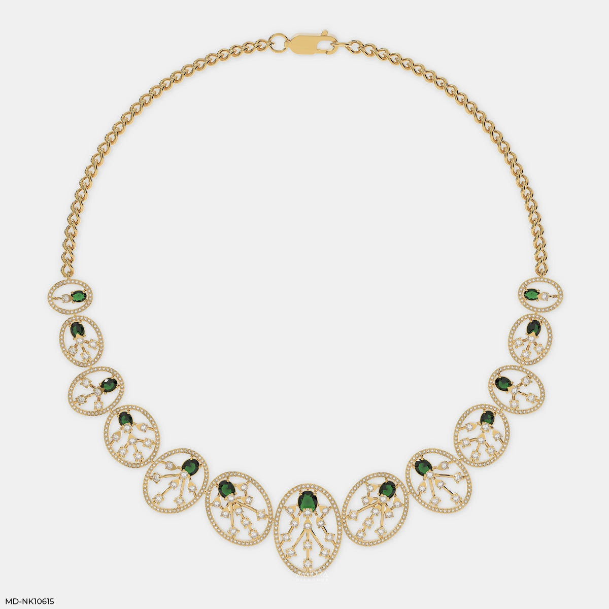 Modern Link Emerald Oval Diamond Necklace