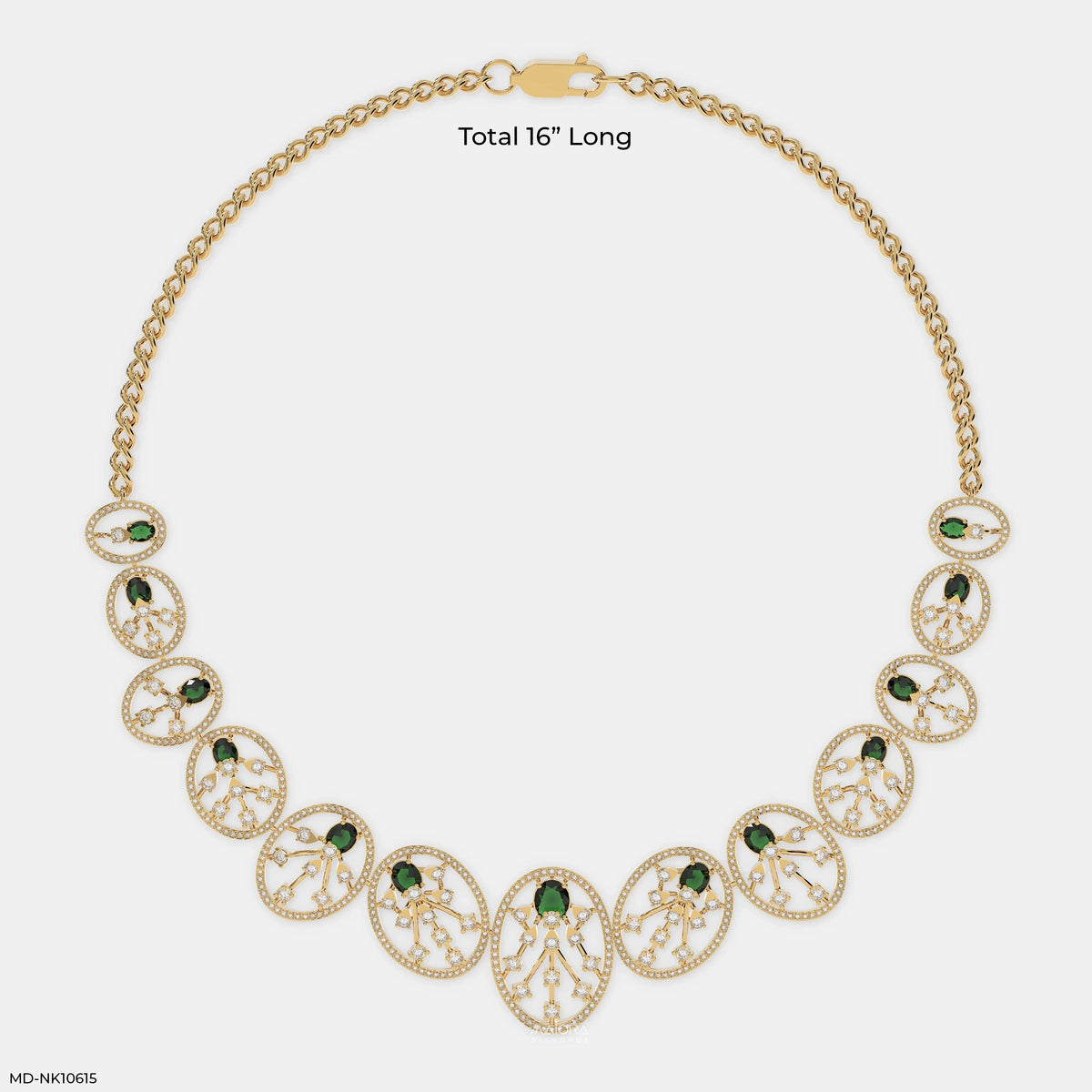 Modern Link Emerald Oval Diamond Necklace