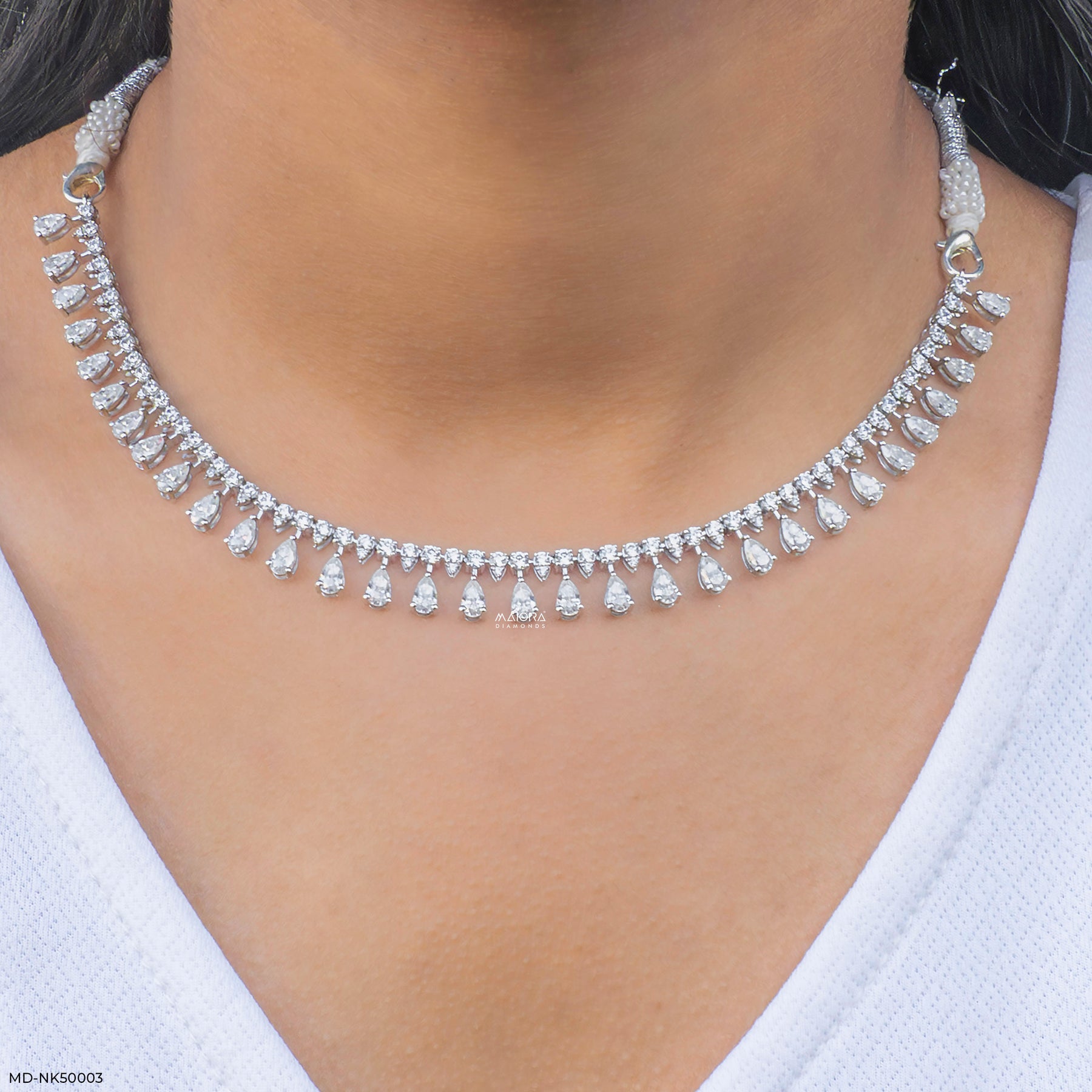 Pear Drop Fringe Lab Diamond Necklace 925 Sterling Silver