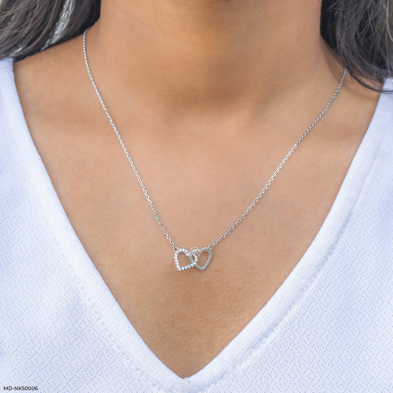 Hearts Entwined Lab Diamond Necklace 925 Sterling Silver