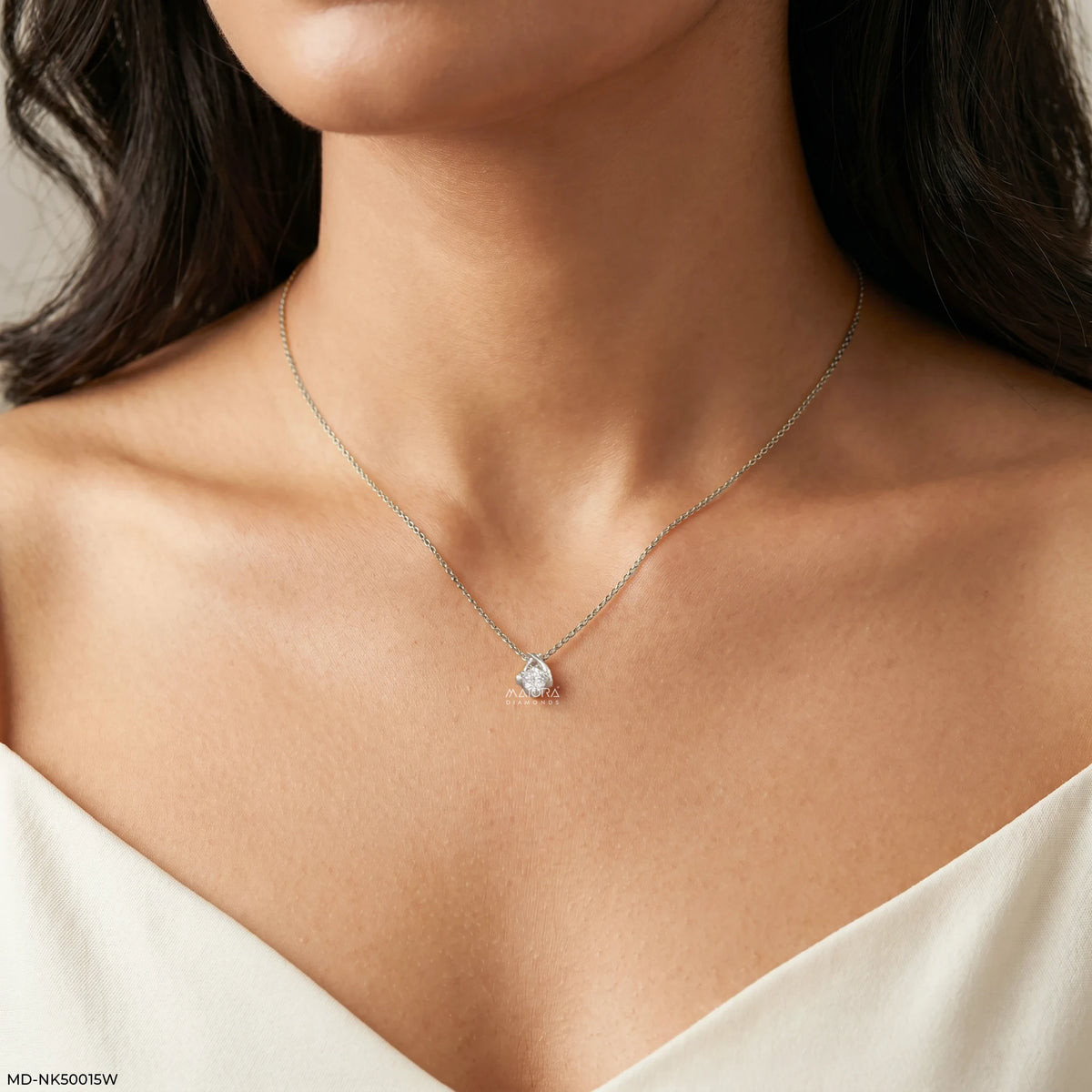 Holding Solitaire Round Diamond Necklace
