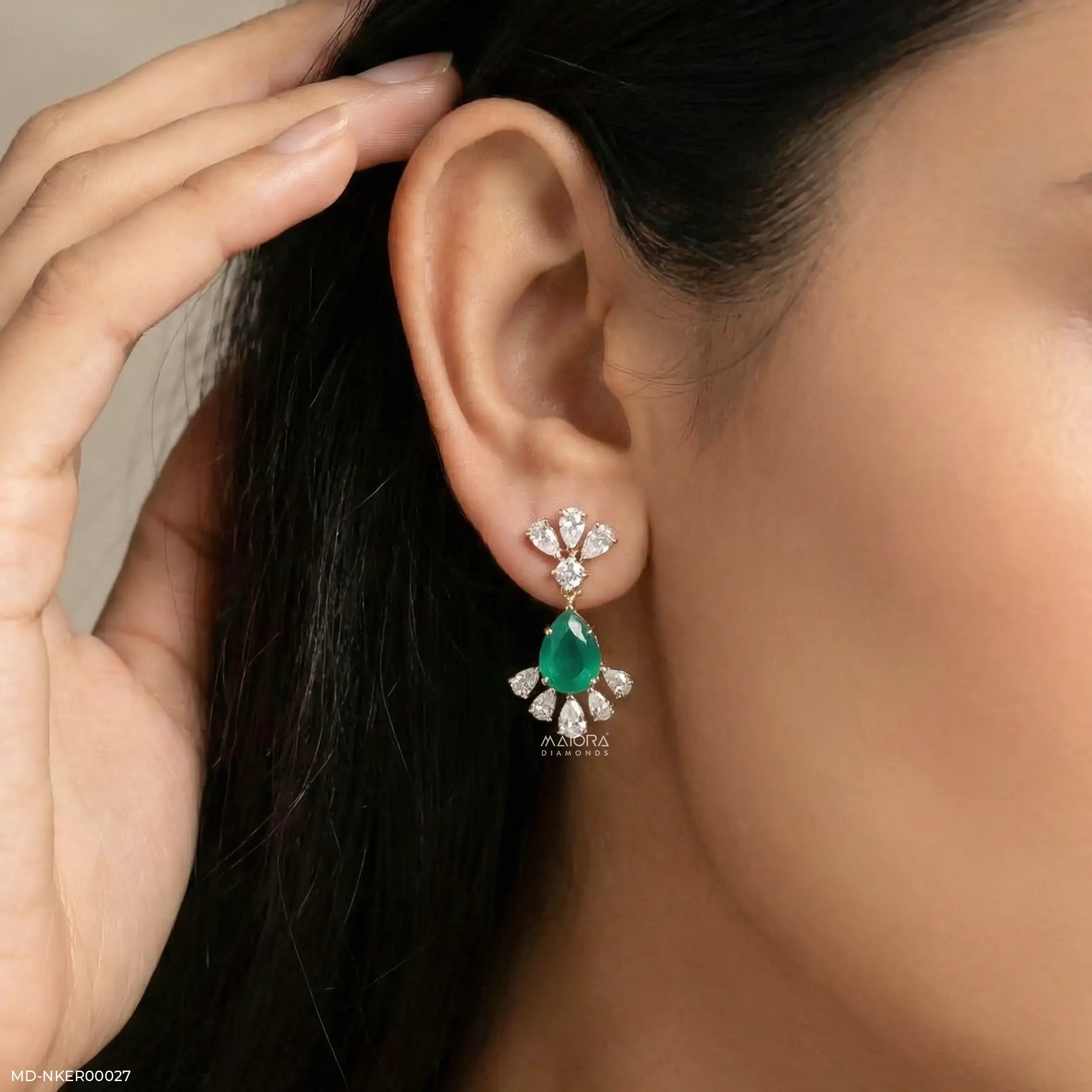 Emerald Leaf Diamond Earrings
