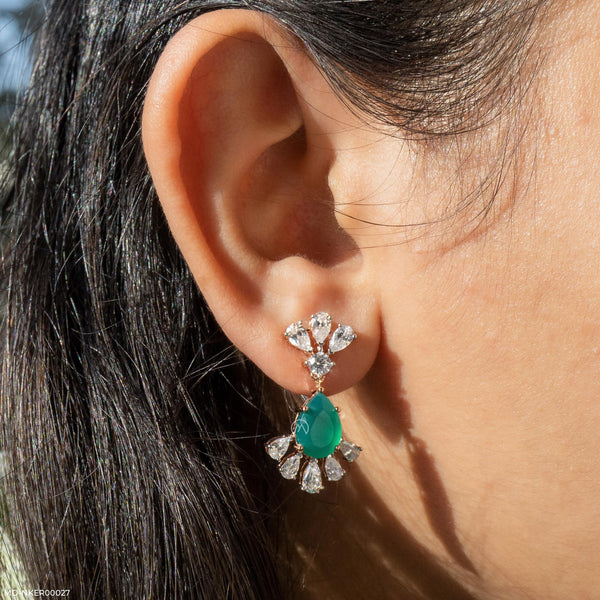 Emerald Leaf Diamond Earrings 14K Rose Gold