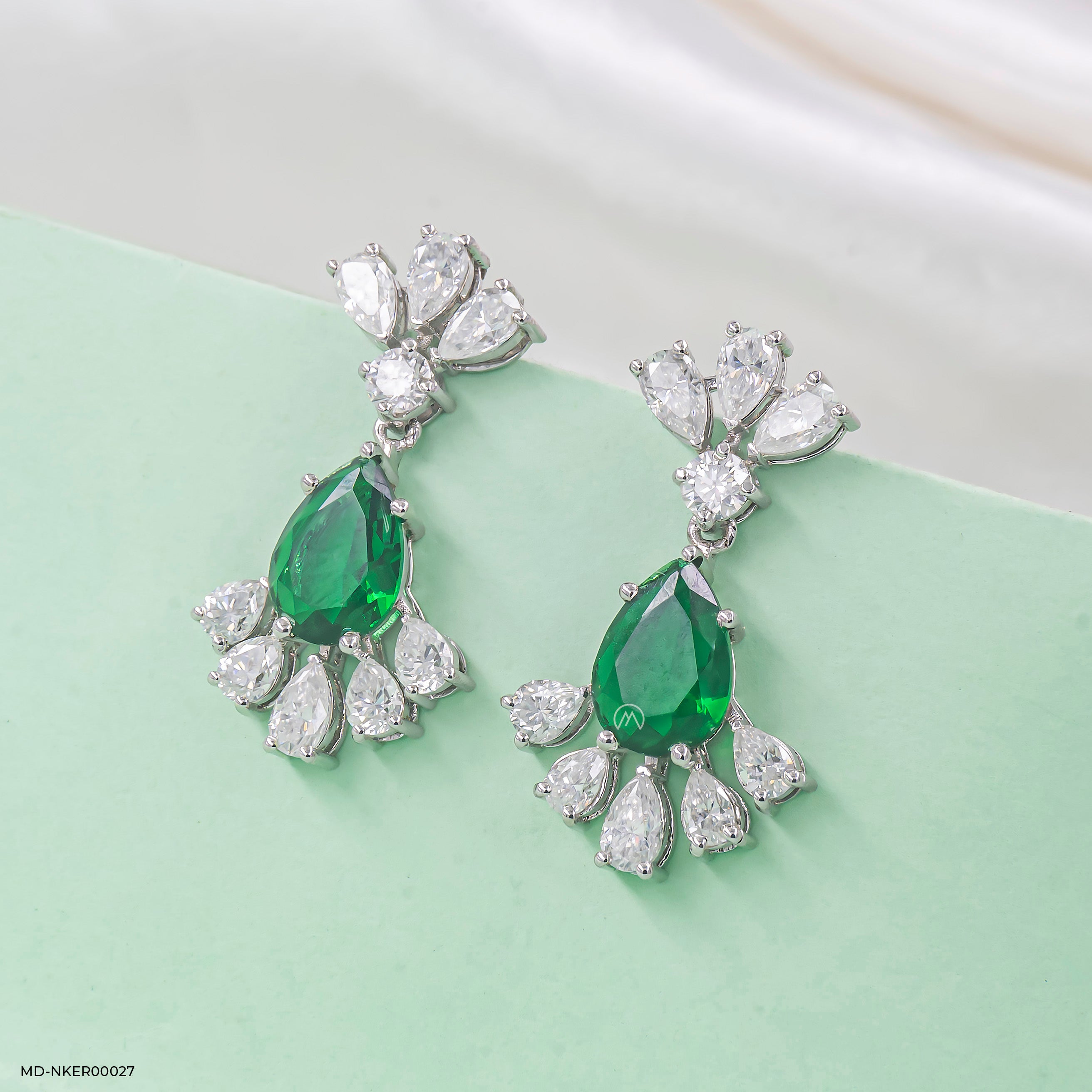 Emerald Leaf Diamond Earrings 14K Rose Gold