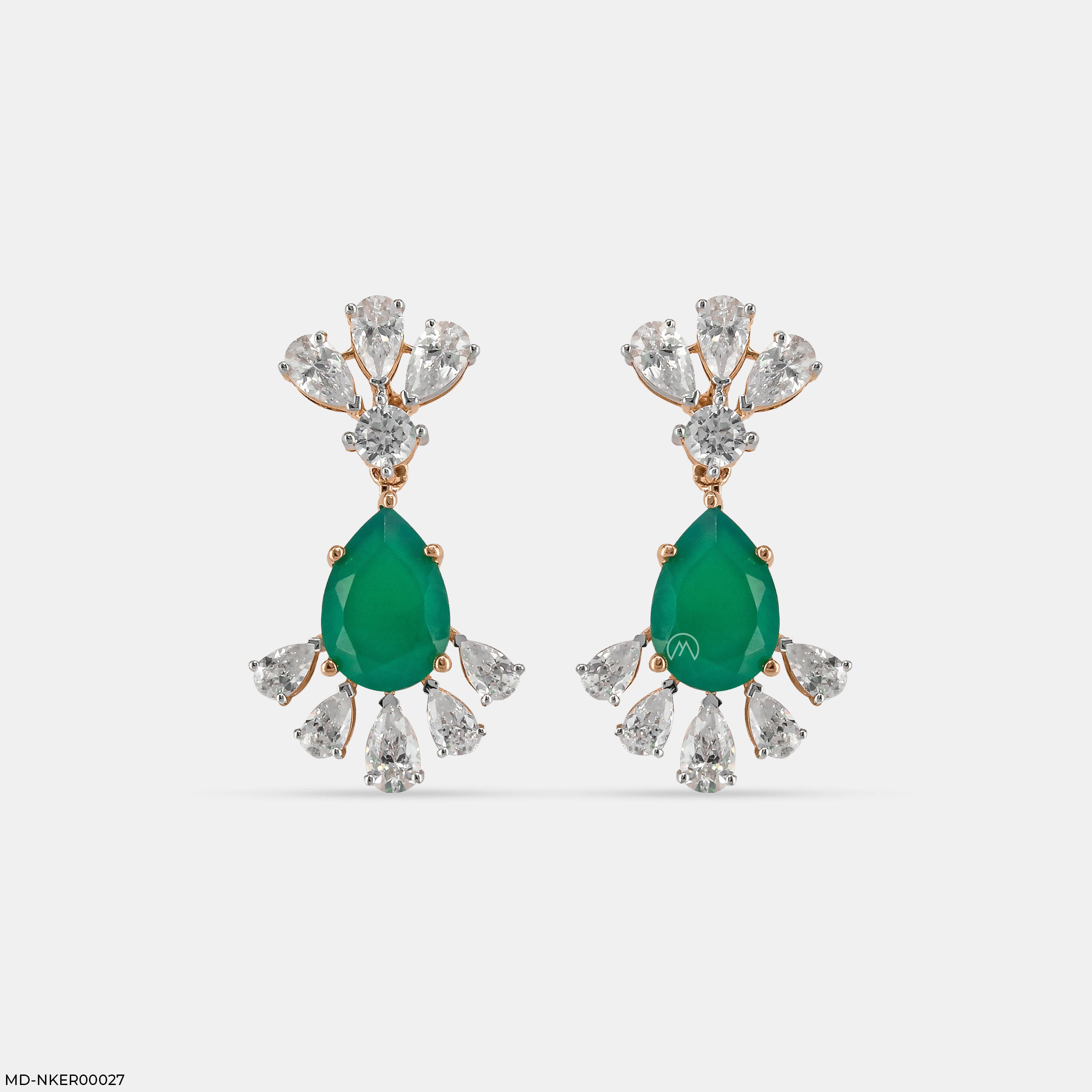 Emerald Leaf Diamond Earrings 9K Rose Gold