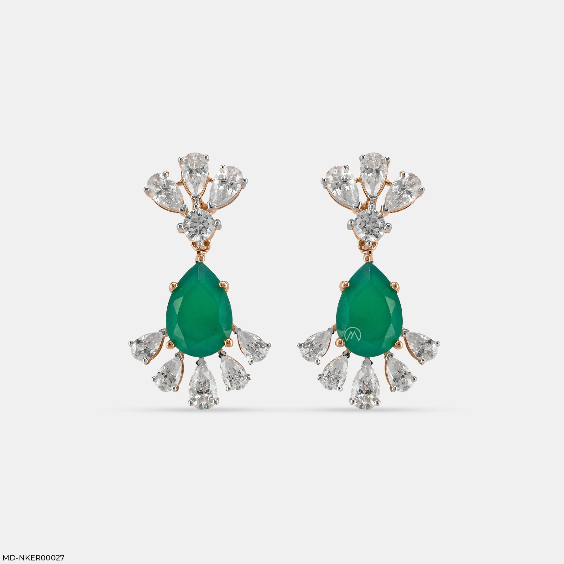 Emerald Leaf Diamond Earrings 14K Yellow Gold