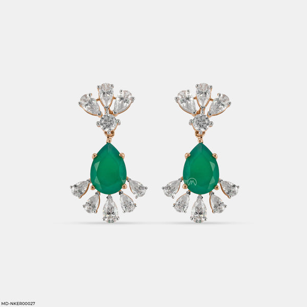 Emerald Leaf Diamond Earrings 14K Rose Gold