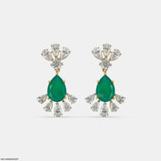 Emerald Leaf Diamond Earrings 18K Yellow Gold