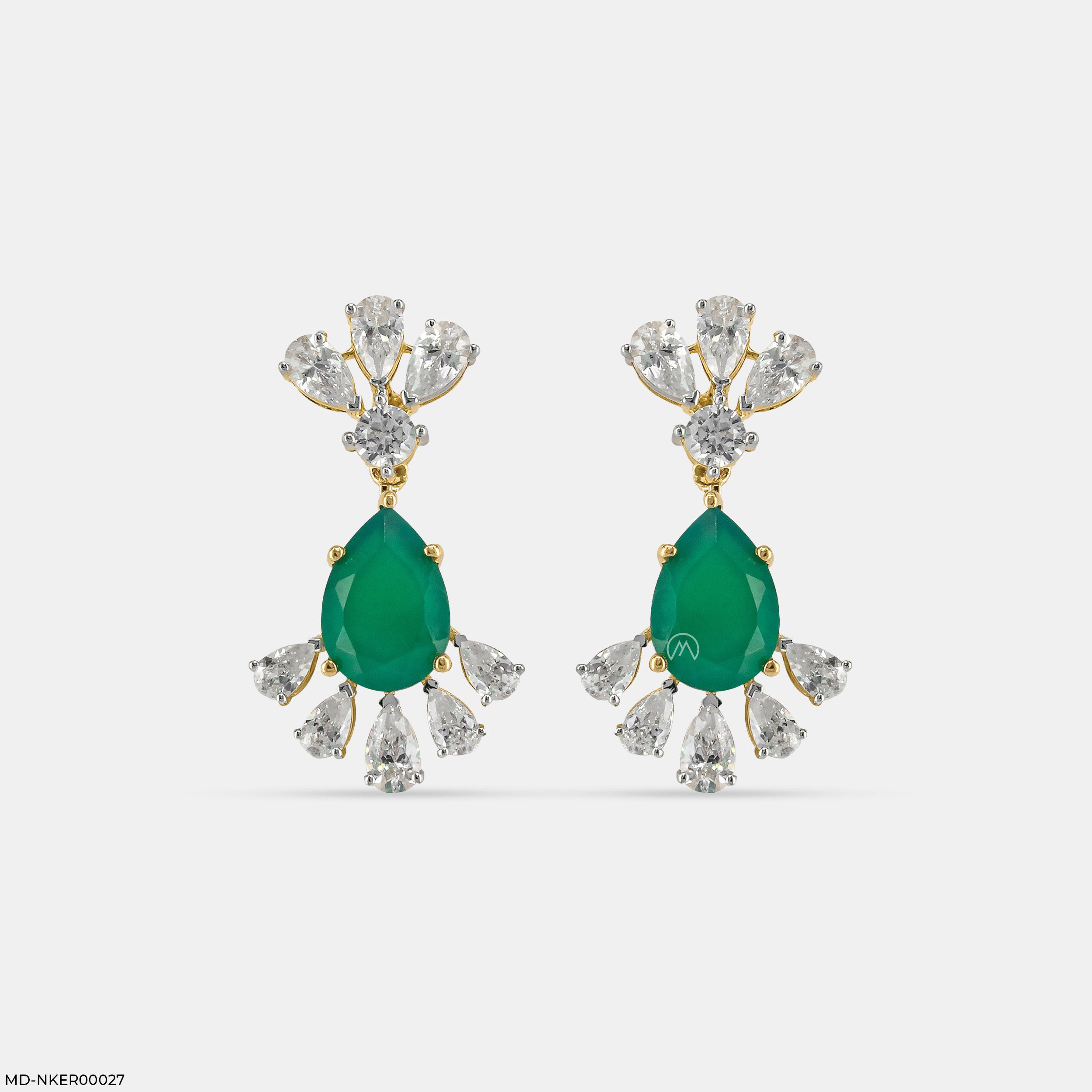 Emerald Leaf Diamond Earrings 9K Yellow Gold