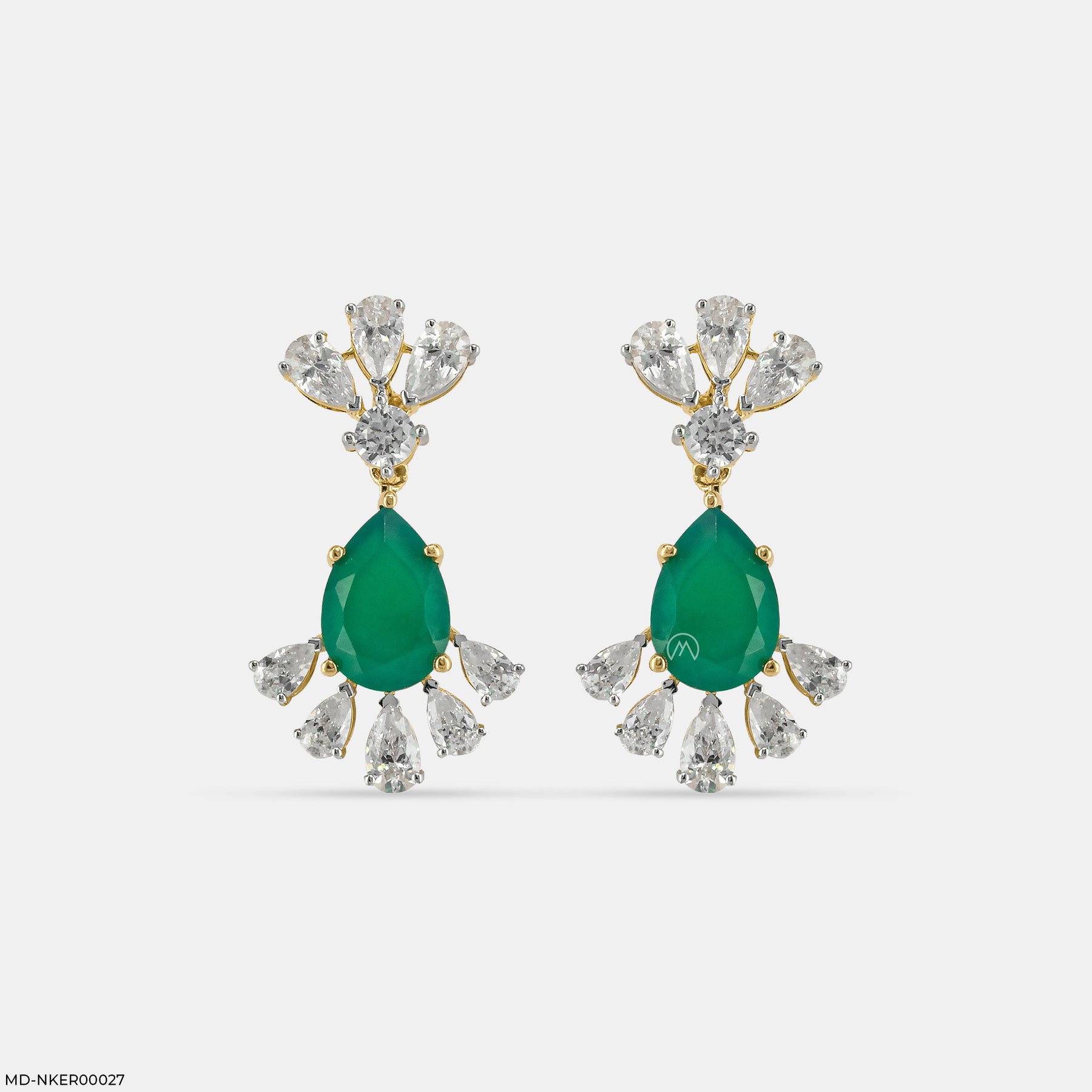 Emerald Leaf Diamond Earrings 14K Yellow Gold