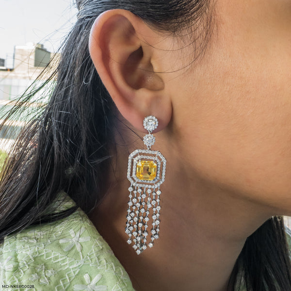 Sunlight Tassel Diamond Earrings 14K White Gold