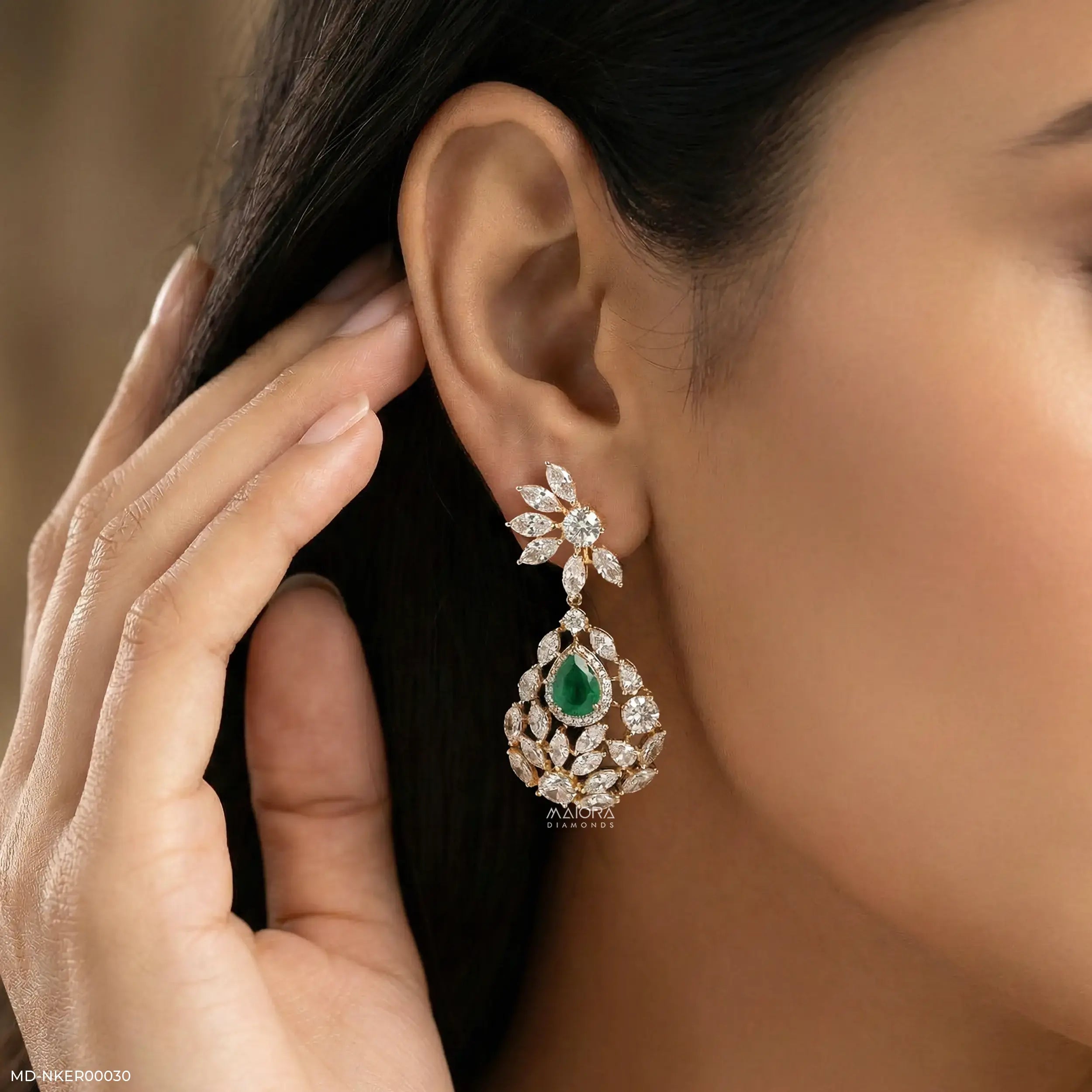 Emerald Petal Diamond Earrings 9K Yellow Gold