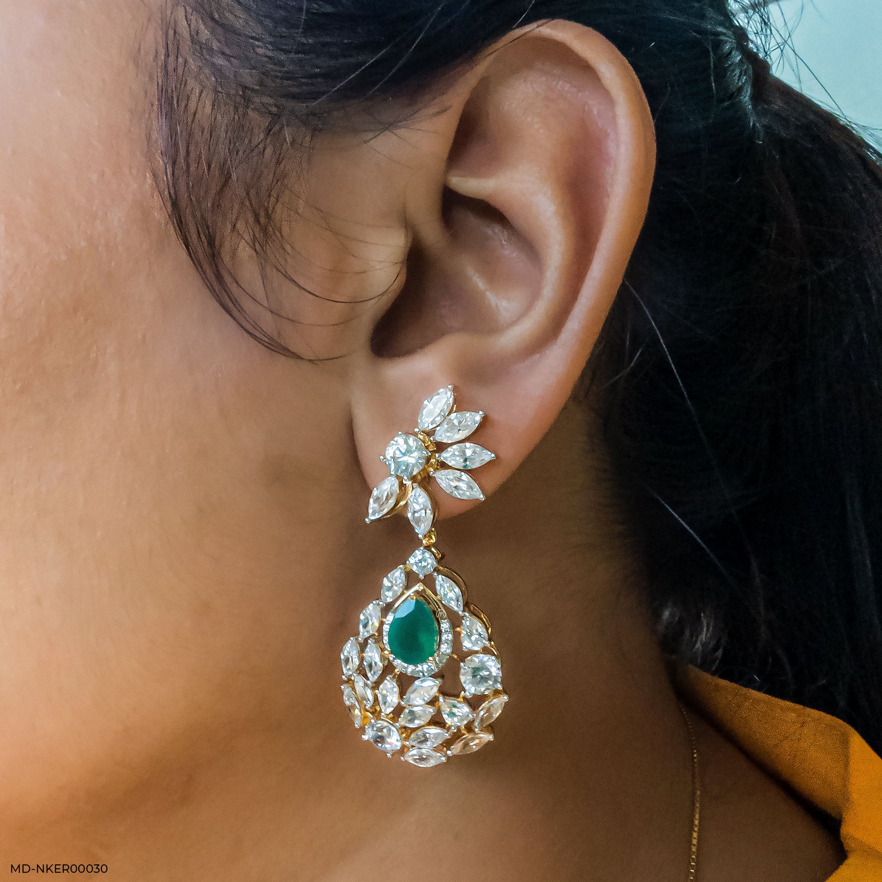Emerald Petal Diamond Earrings 14K Rose Gold