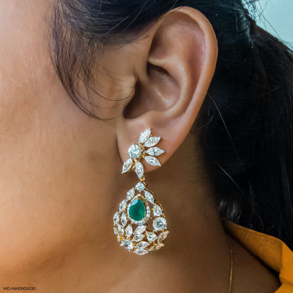 Emerald Petal Diamond Earrings 14K Yellow Gold