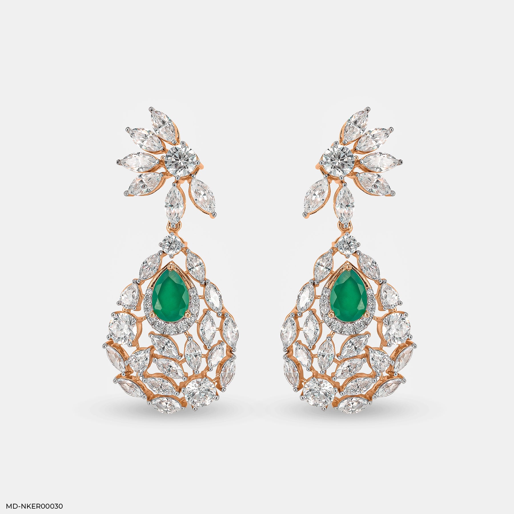 Emerald Petal Diamond Earrings 14K Rose Gold