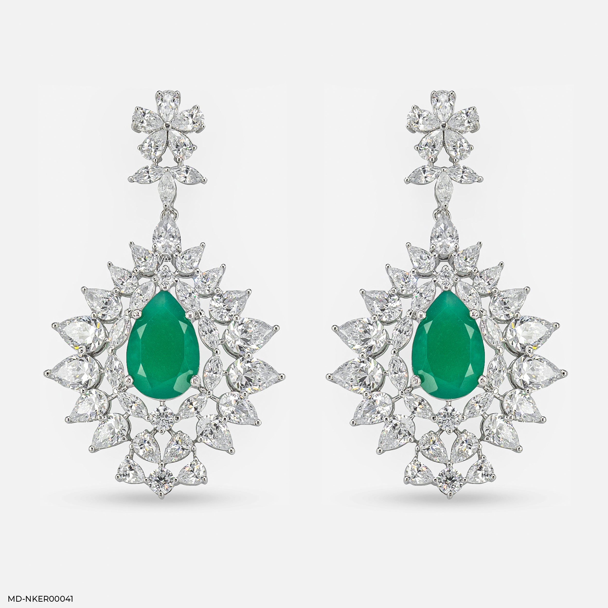 2.2 Carat Pear Emerald Blossom Earrings 9K White Gold
