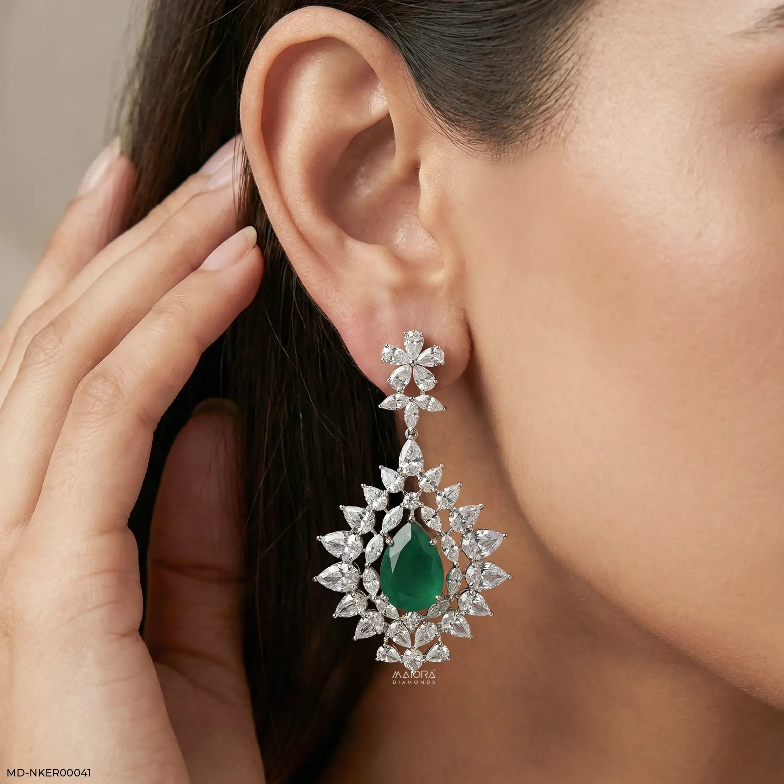 2.2 Carat Pear Emerald Blossom Earrings 9K White Gold