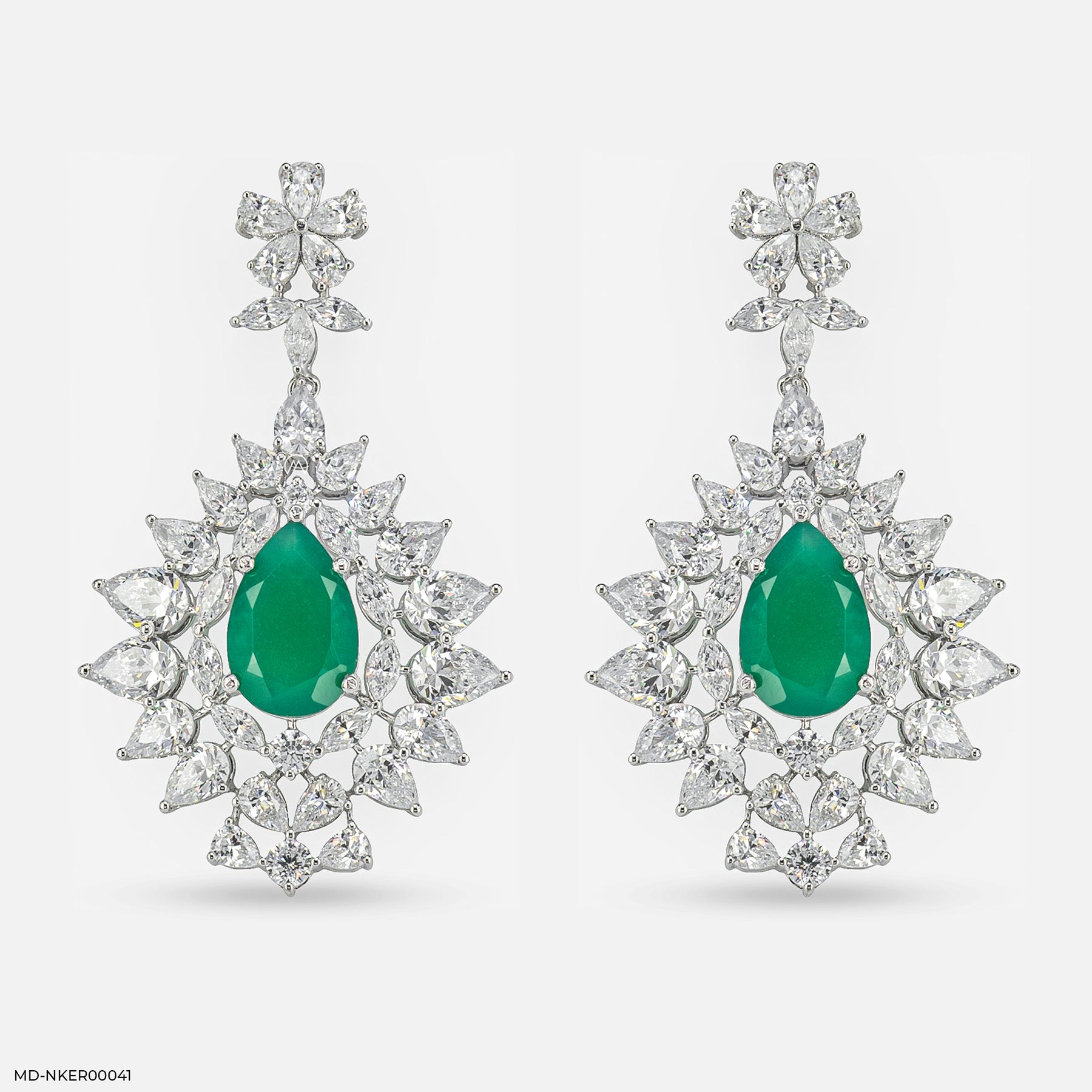 2.2 Carat Pear Emerald Blossom Earrings 14K White Gold