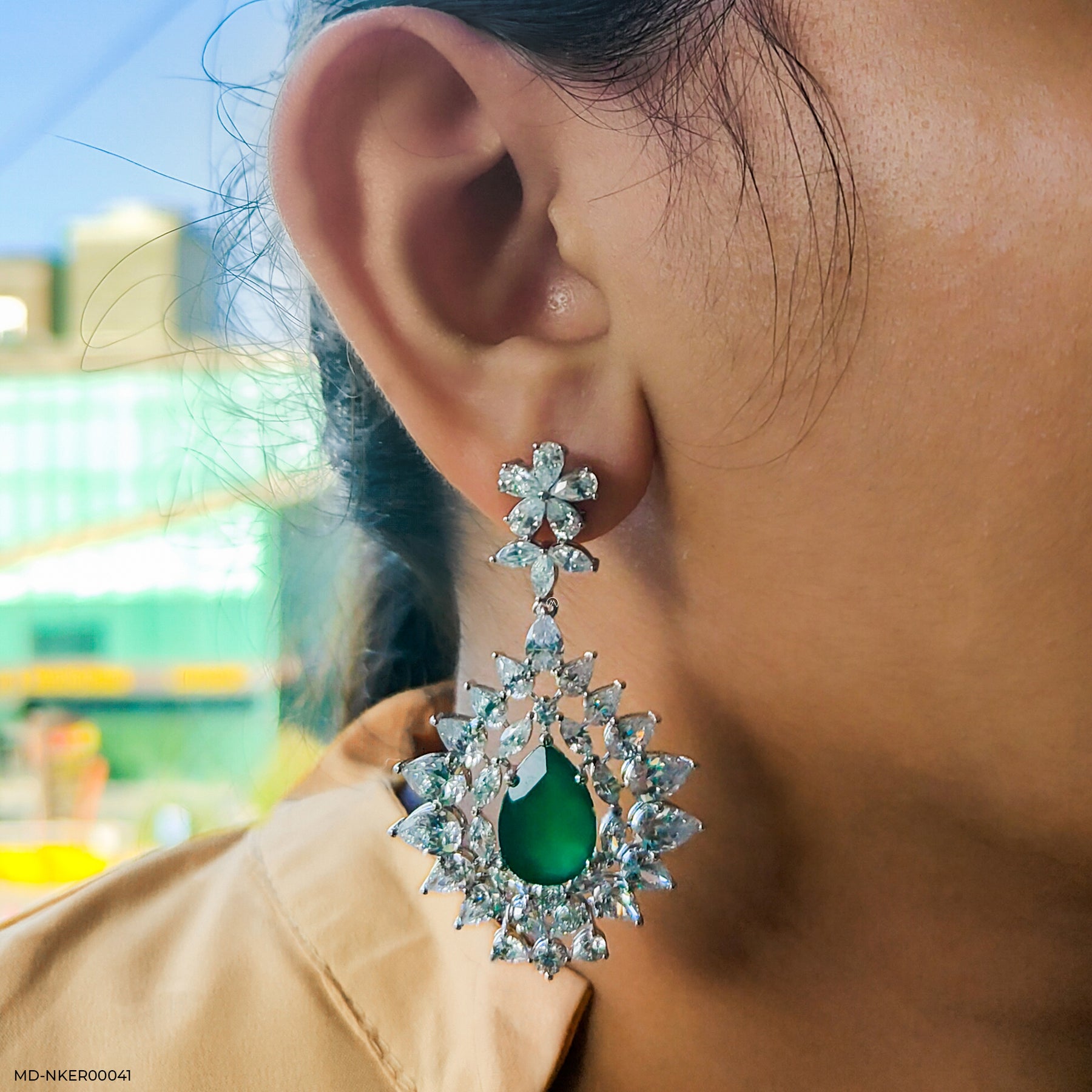 2.2 Carat Pear Emerald Blossom Earrings 14K White Gold