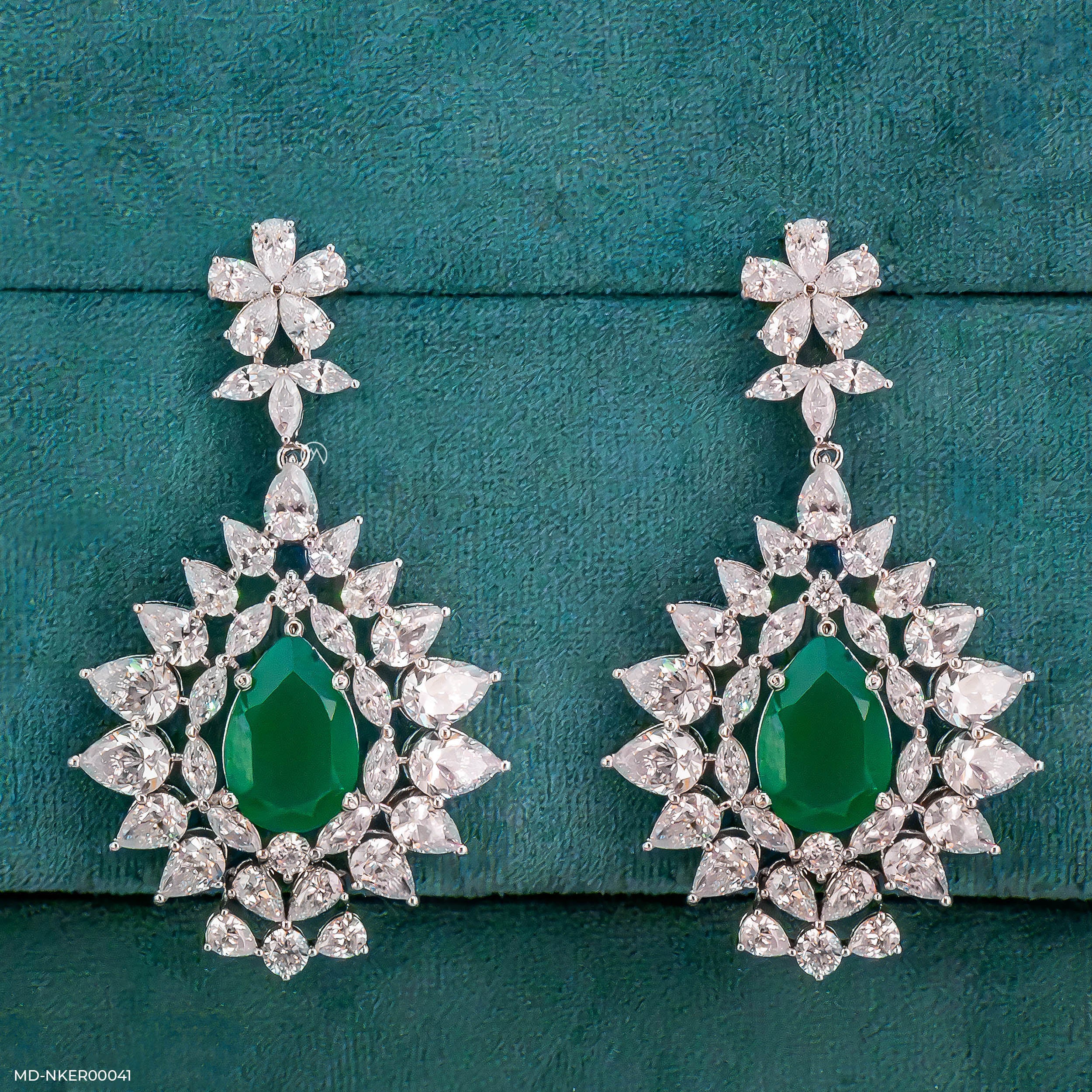 2.2 Carat Pear Emerald Blossom Earrings 9K White Gold
