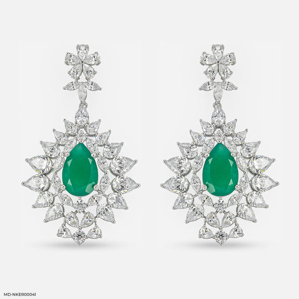 2.2 Carat Pear Emerald Blossom Earrings 14K White Gold