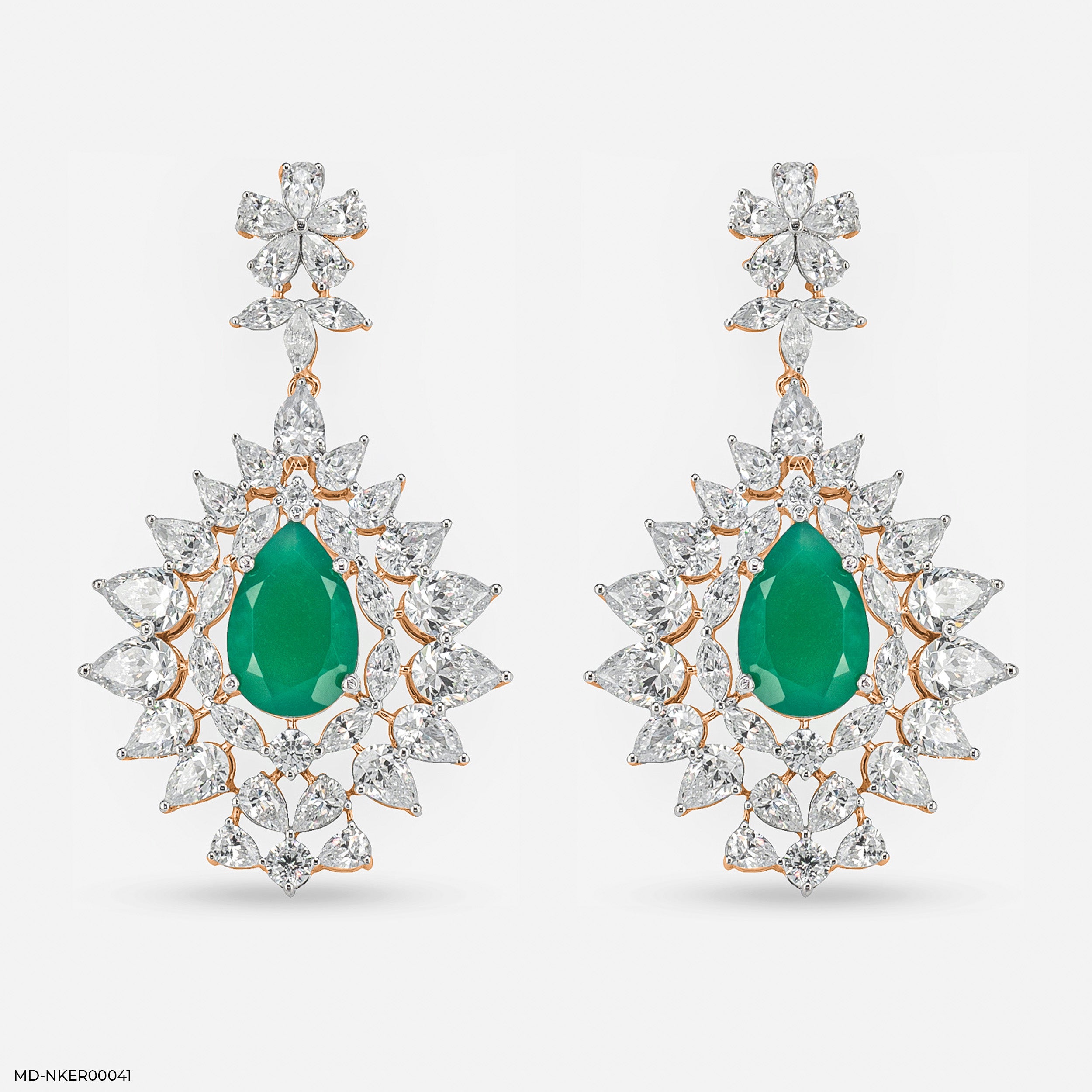 2.2 Carat Pear Emerald Blossom Earrings 9K White Gold