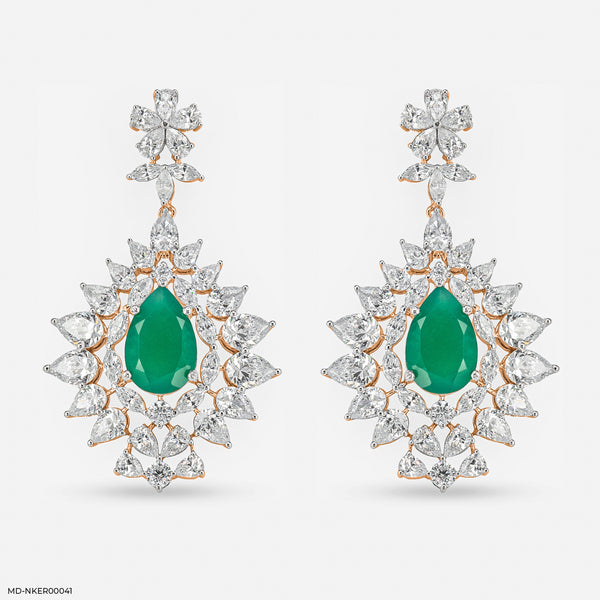 2.2 Carat Pear Emerald Blossom Earrings 14K Rose Gold
