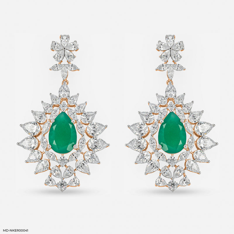 2.2 Carat Pear Emerald Blossom Earrings 14K Rose Gold