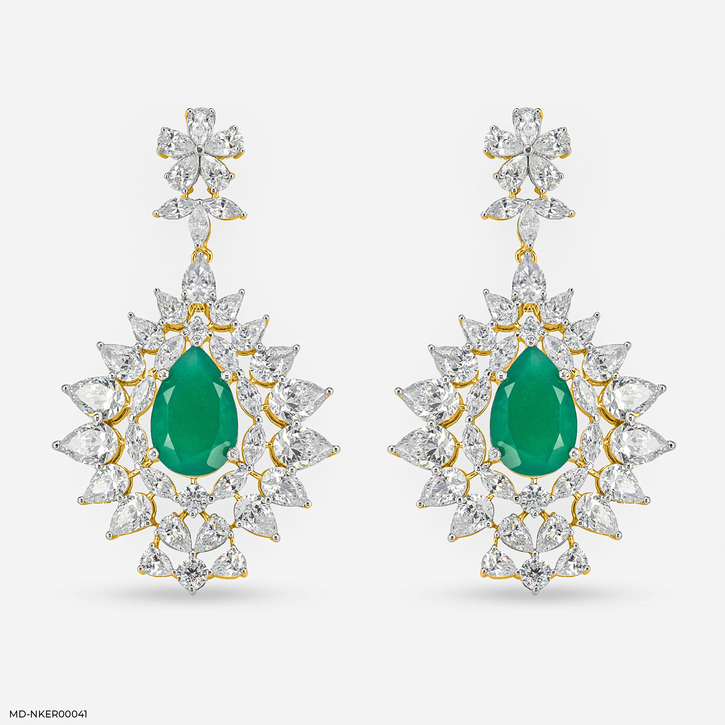 2.2 Carat Pear Emerald Blossom Earrings 9K White Gold