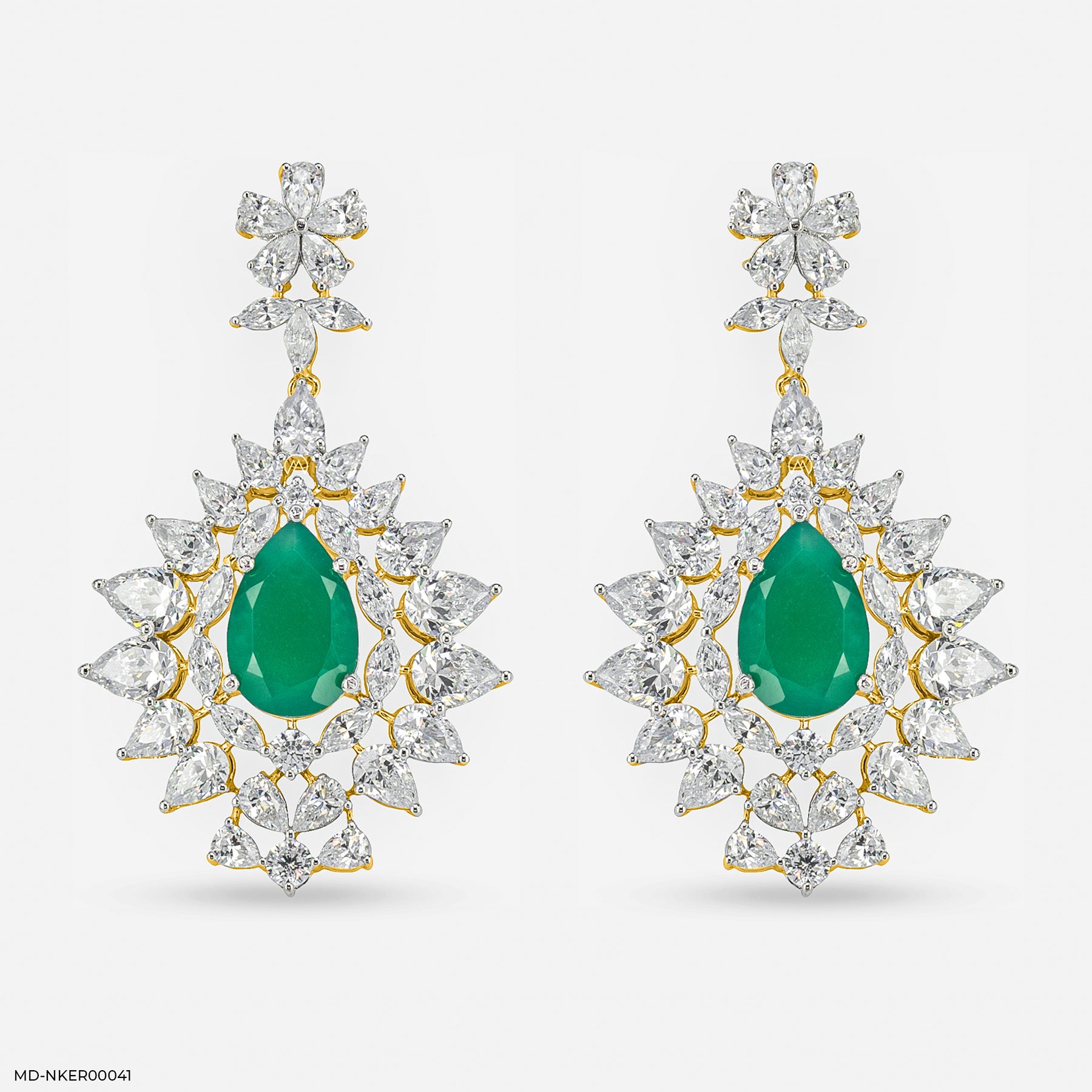 2.2 Carat Pear Emerald Blossom Earrings 14K White Gold