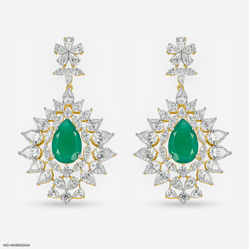 2.2 Carat Pear Emerald Blossom Earrings 14K Rose Gold