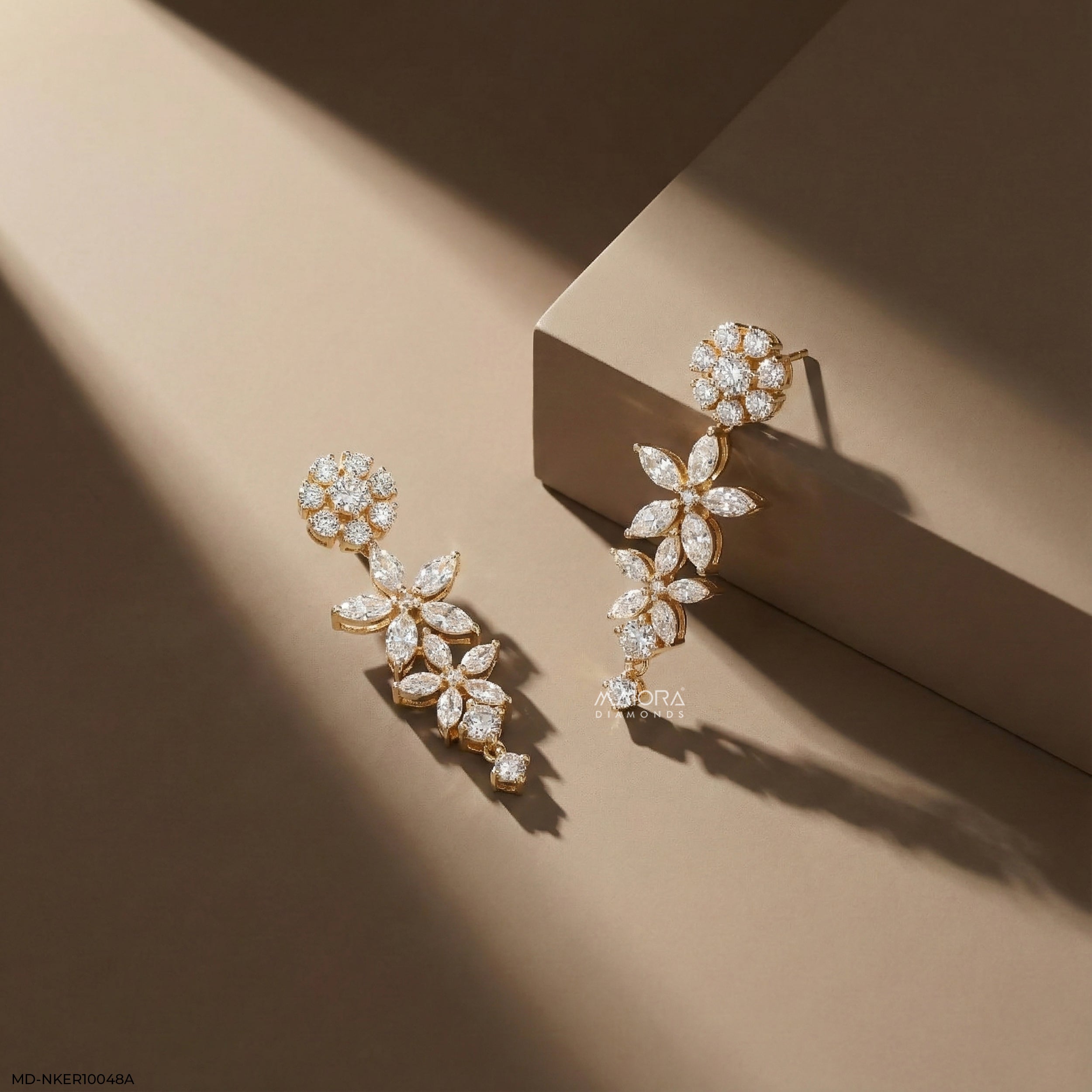 Marquise Petal Bunch Diamond Earrings 9K Yellow Gold