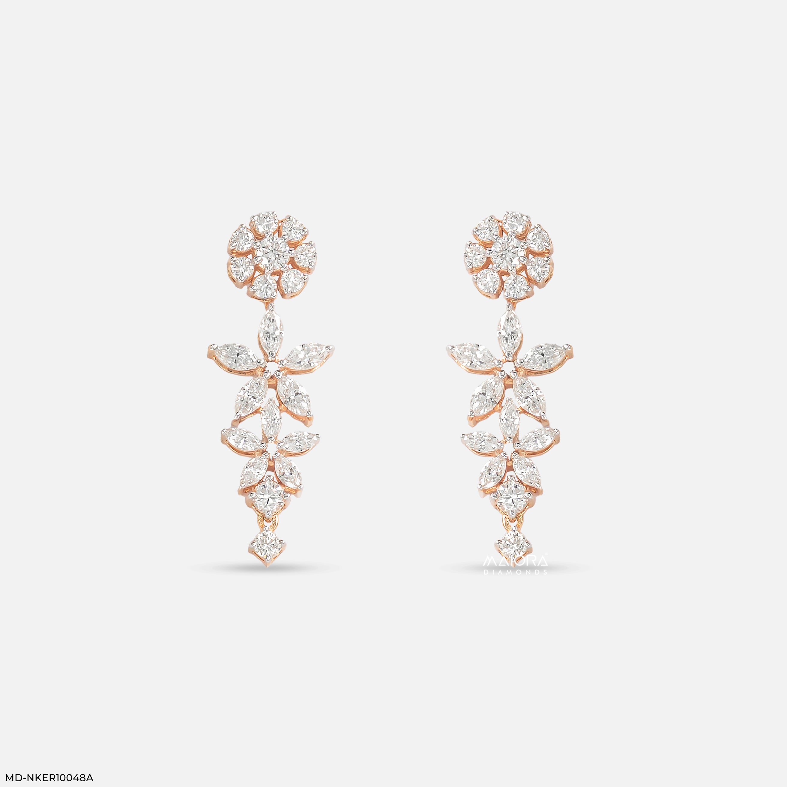 Marquise Petal Bunch Diamond Earrings 9K Yellow Gold