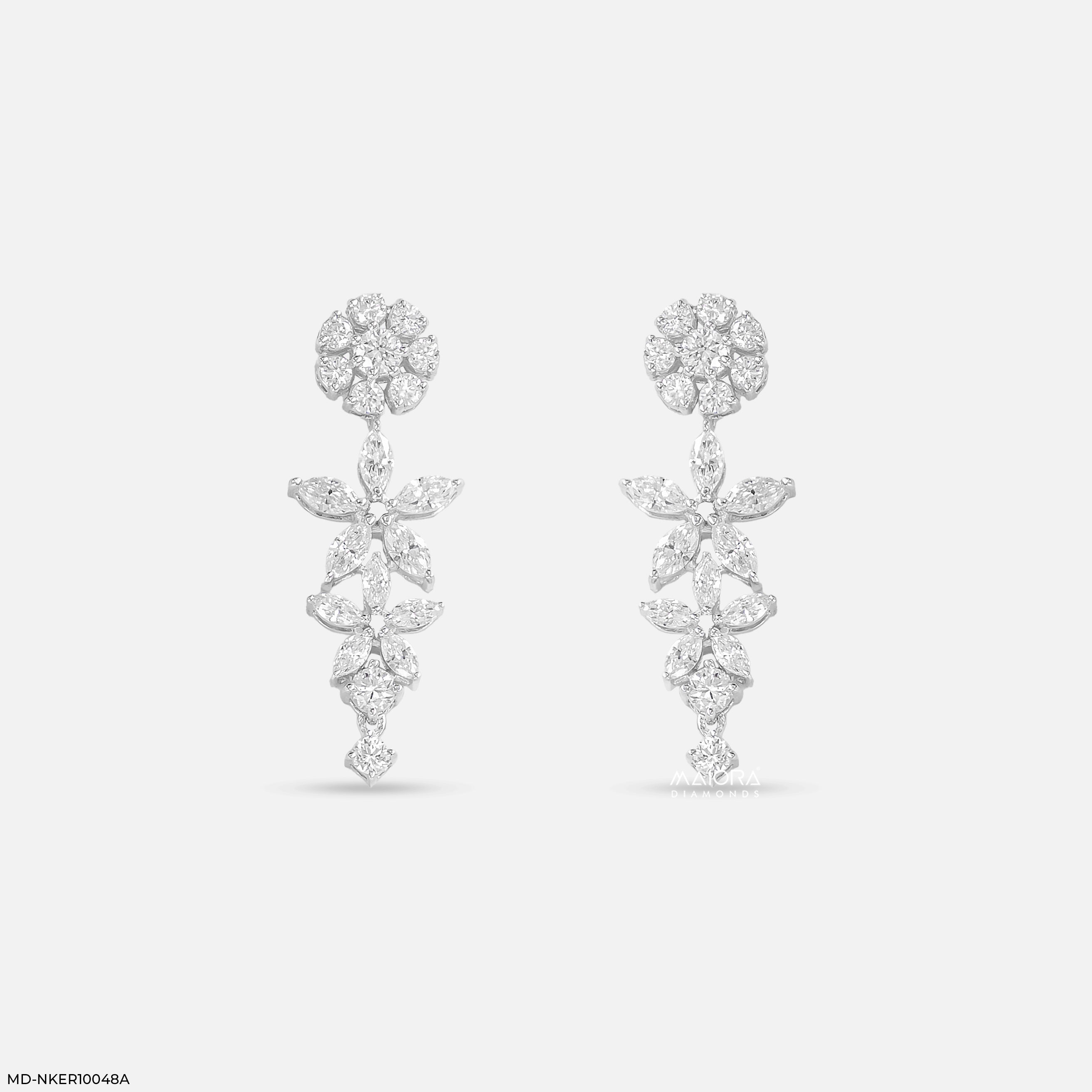 Marquise Petal Bunch Diamond Earrings 9K Yellow Gold