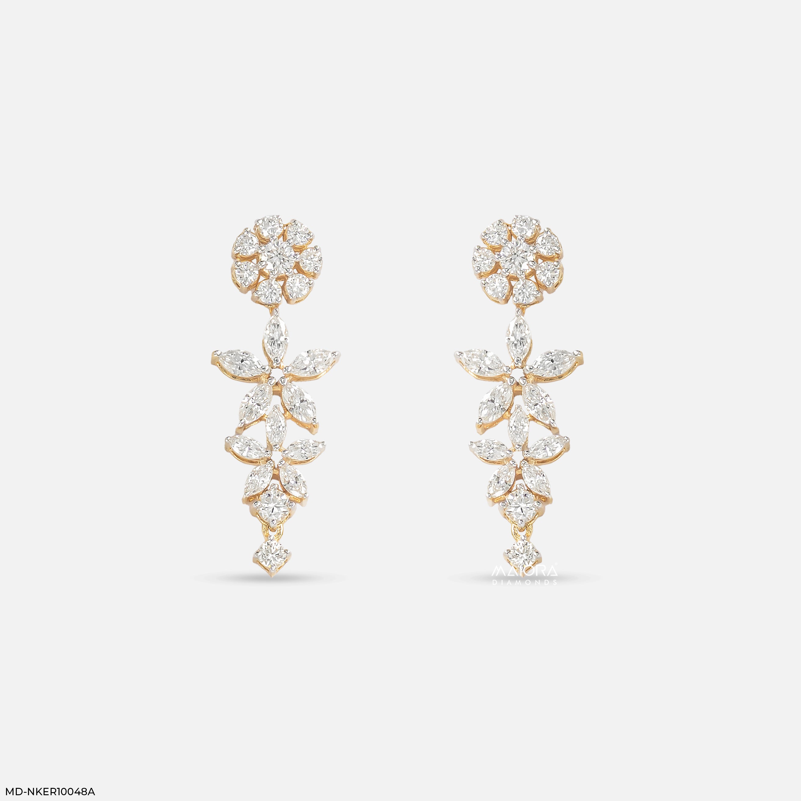 Marquise Petal Bunch Diamond Earrings 9K Yellow Gold
