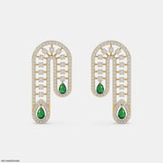 Stunning Pear Emerald Deco Diamond Earrings  Platinum 950