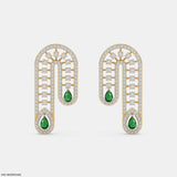 Stunning Pear Emerald Deco Diamond Earrings  Platinum 950
