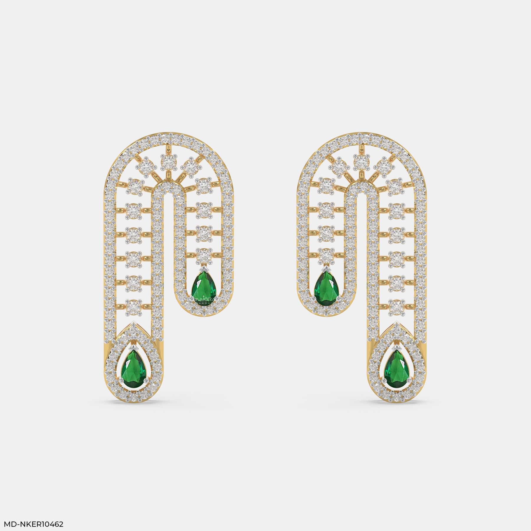 Stunning Pear Emerald Deco Diamond Earrings  Platinum 950