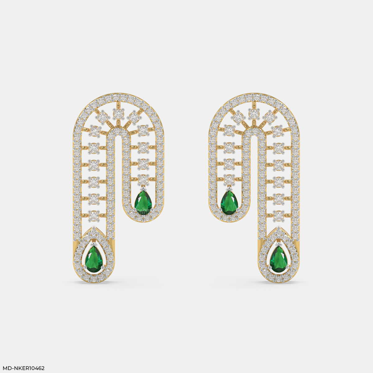 Stunning Pear Emerald Diamond Earrings