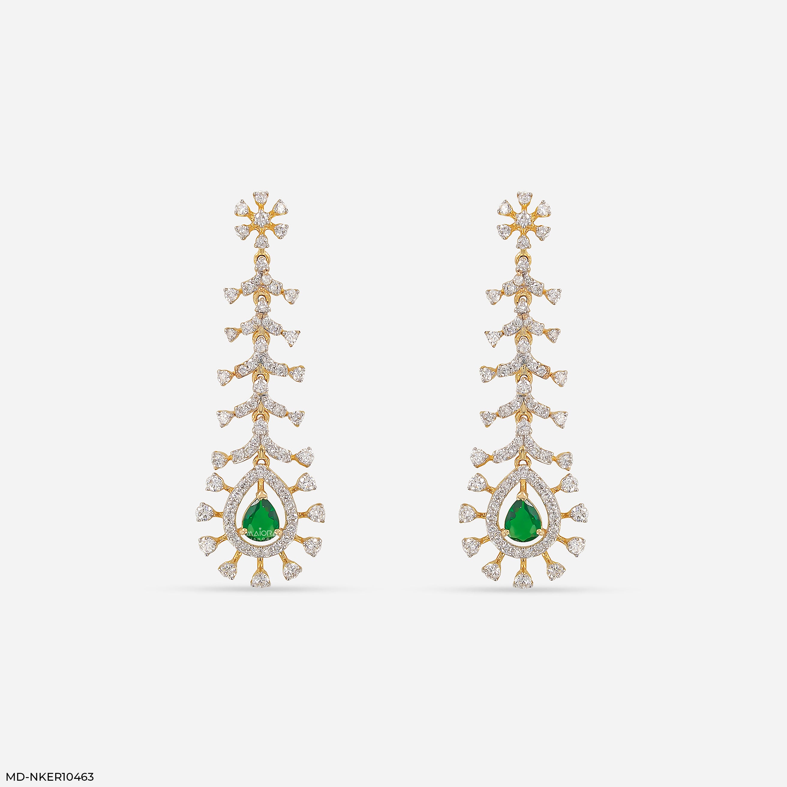 Frozen Fern Emerald Diamond Earrings 9K Yellow Gold