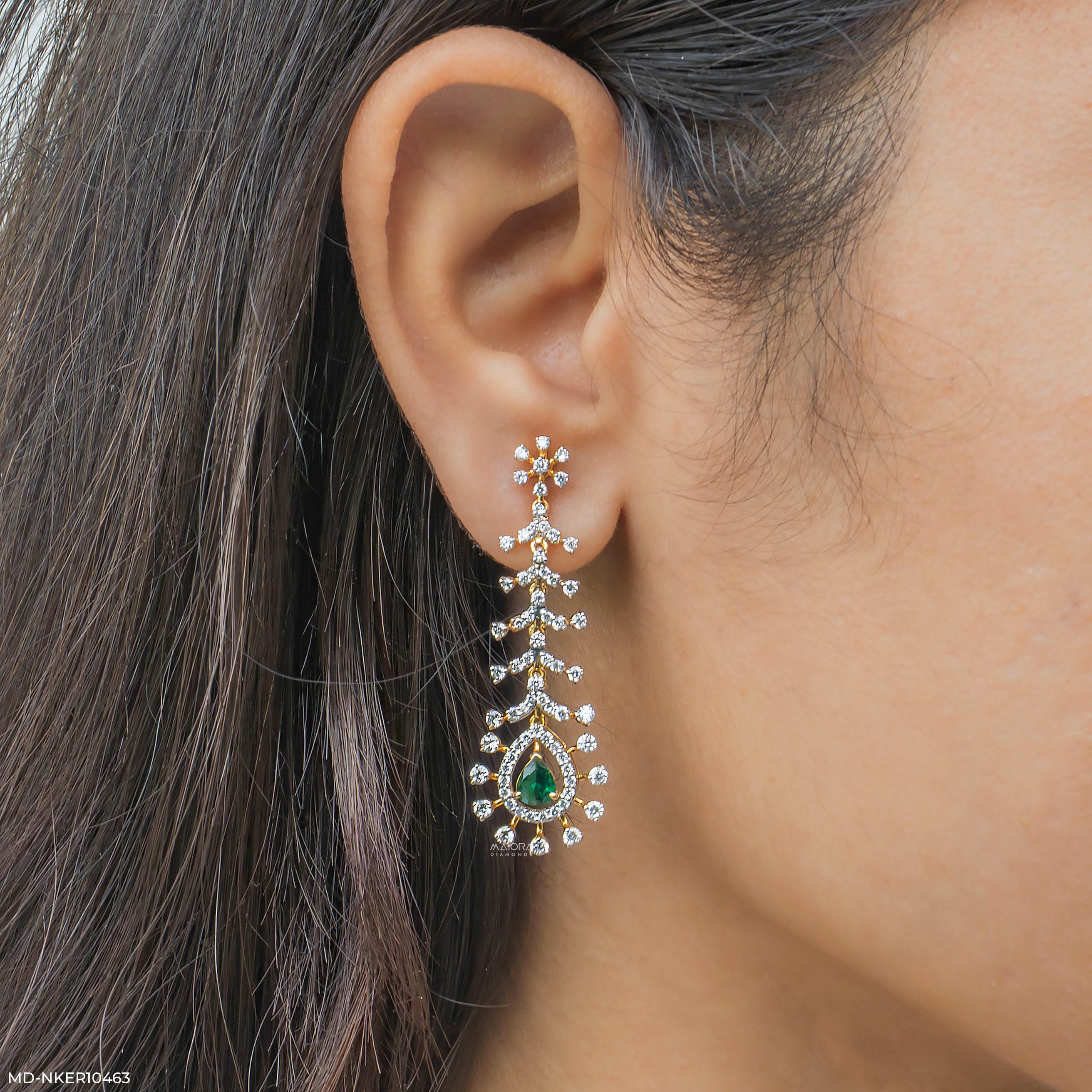 Frozen Fern Emerald Diamond Earrings 9K Yellow Gold
