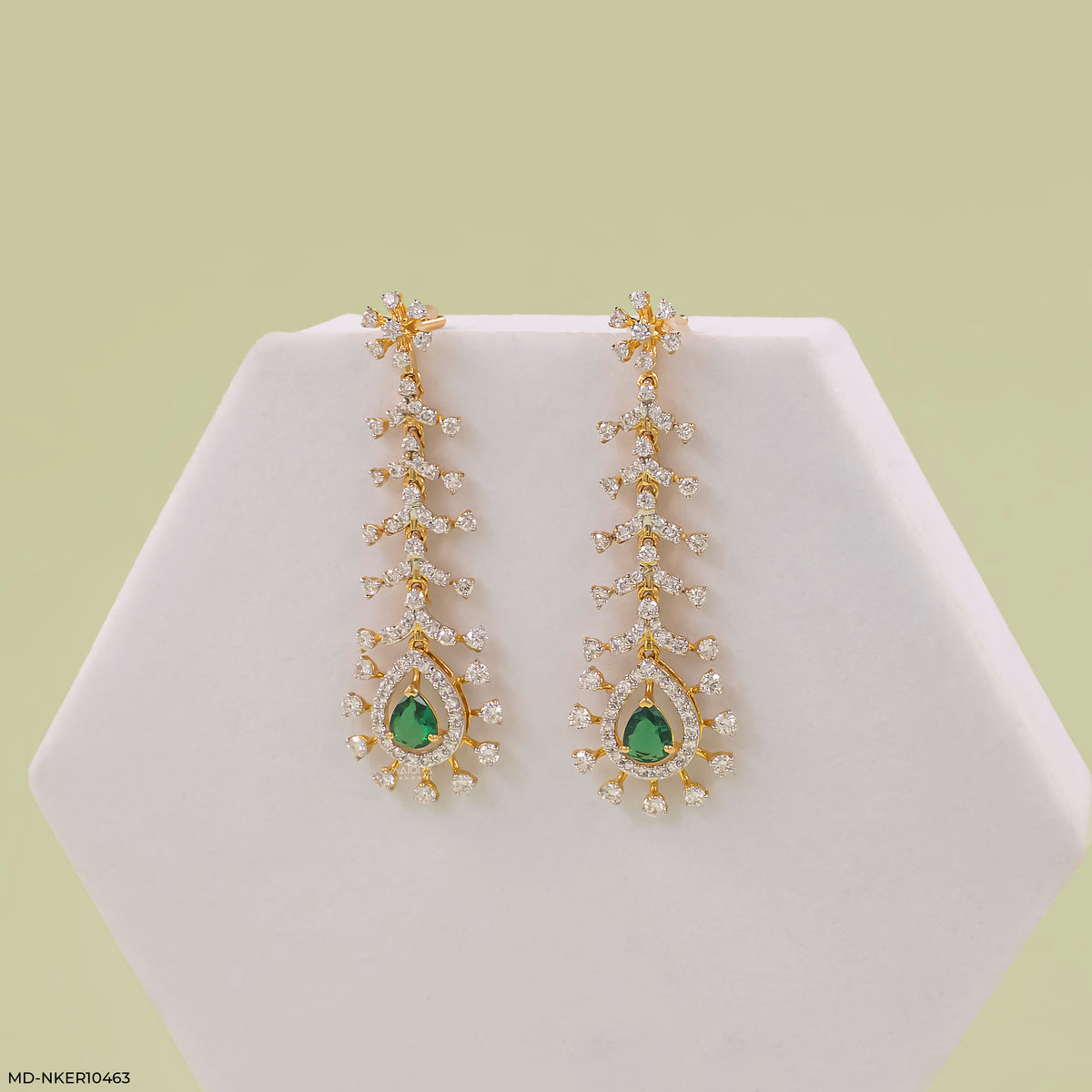 Frozen Fern Emerald Diamond Earrings
